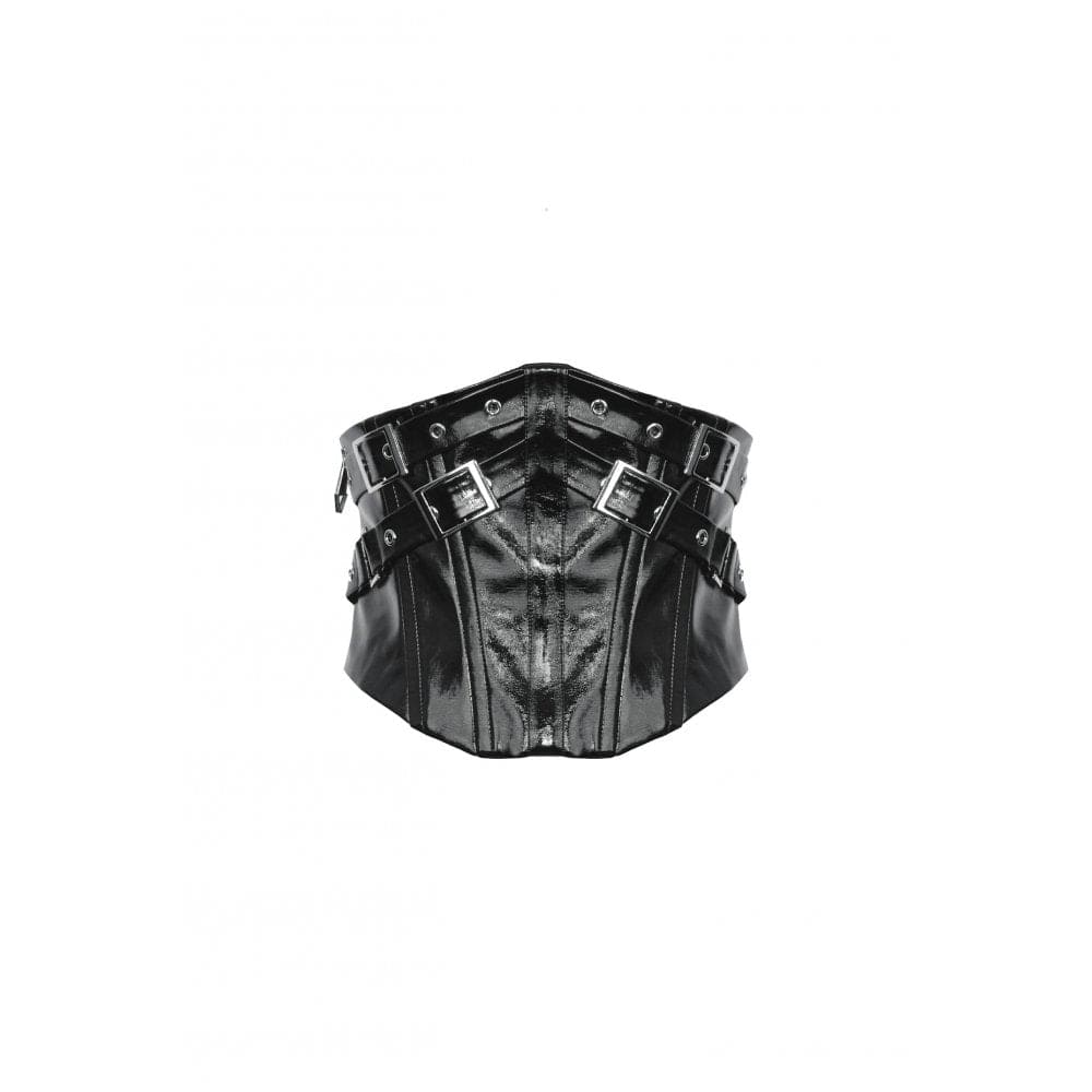 Darkinlove Women's Punk Buckle Patent Leather Underbust Corset