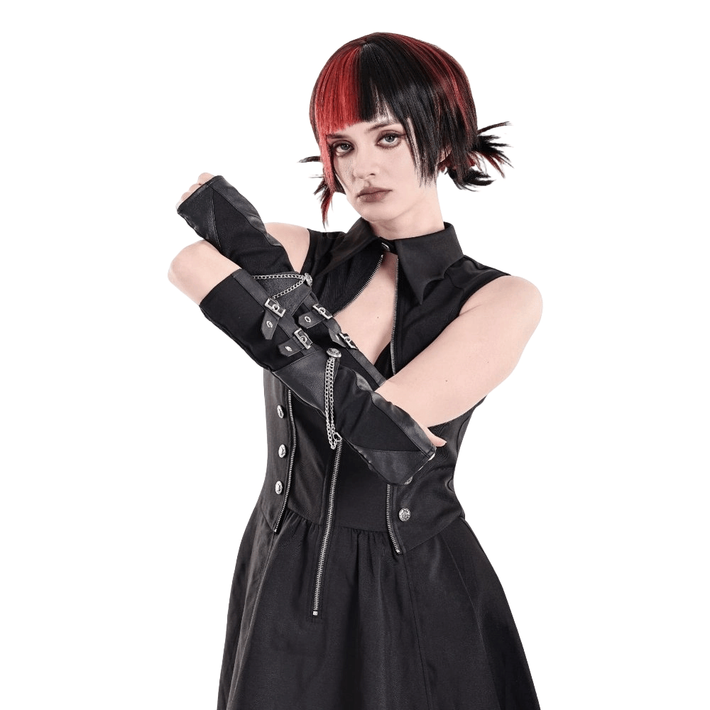 Darkinlove Women's Punk Buckle Strap Chain Gloves