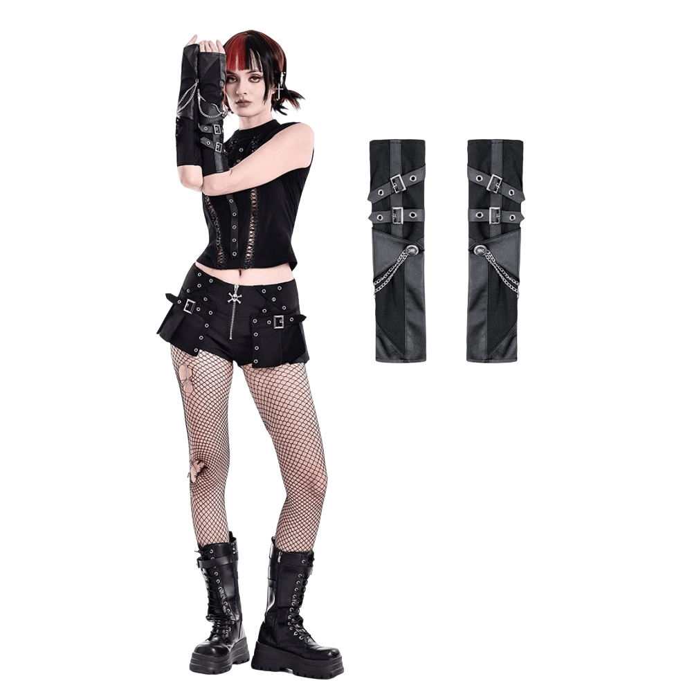 Darkinlove Women's Punk Buckle Strap Chain Gloves