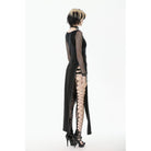 Darkinlove Women's Punk Buckle Strap Eyelet High-slit Midi Skirt with Detachable Pocket