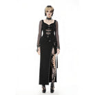 Darkinlove Women's Punk Buckle Strap Eyelet High-slit Midi Skirt with Detachable Pocket