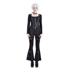 Darkinlove Women's Punk Buckle Strap Eyelet Lace-up Flare Pants