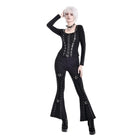 Darkinlove Women's Punk Buckle Strap Eyelet Lace-up Flare Pants