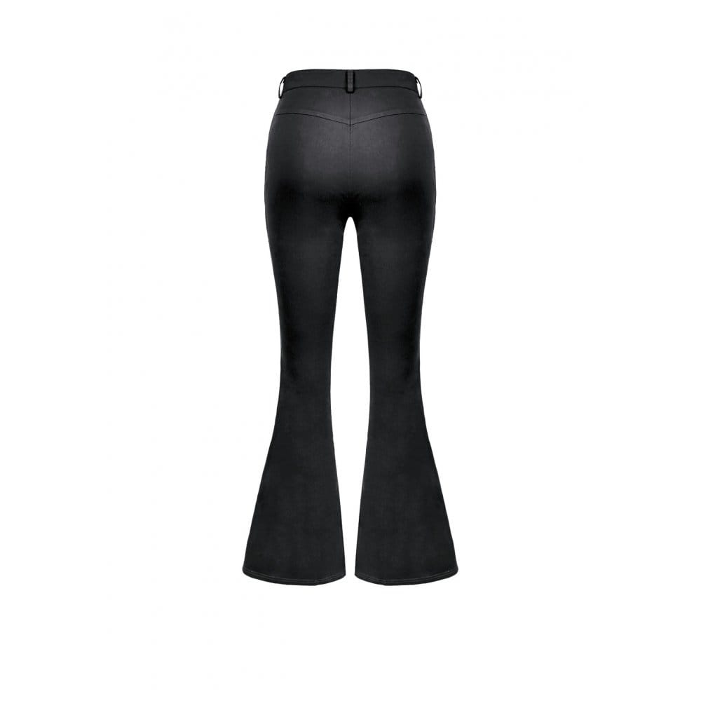 Darkinlove Women's Punk Buckle Strap Eyelet Lace-up Flare Pants