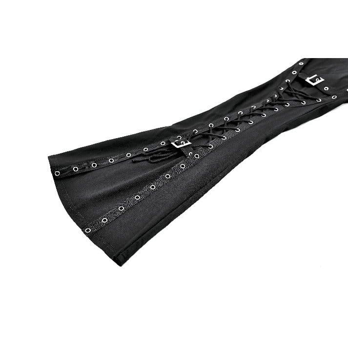 Darkinlove Women's Punk Buckle Strap Eyelet Lace-up Flare Pants
