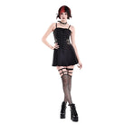 Darkinlove Women's Punk Buckle Strap Mesh Splice Pleated Hem Slip Dress