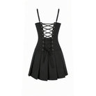 Darkinlove Women's Punk Buckle Strap Mesh Splice Pleated Hem Slip Dress