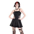 Darkinlove Women's Punk Buckle Strap Mesh Splice Pleated Hem Slip Dress