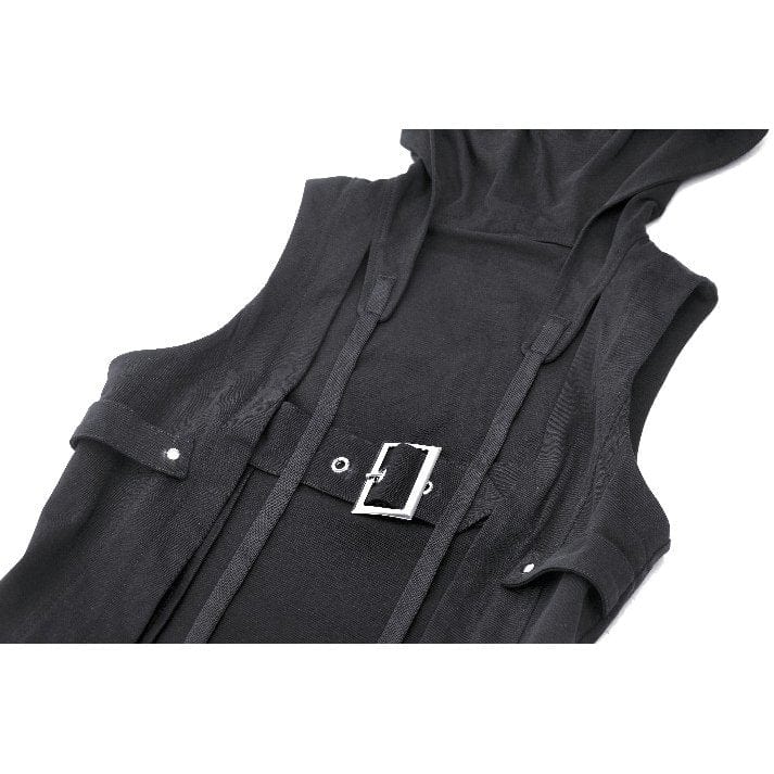 Darkinlove Women's Punk Buckle Strap Vest with Hood