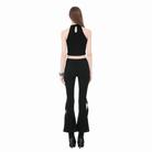 Darkinlove Women's Punk Buckle Straps Mesh Patchwork Flare Pants