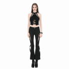 Darkinlove Women's Punk Buckle Straps Mesh Patchwork Flare Pants