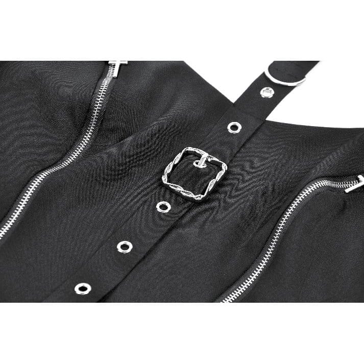 Darkinlove Women's Punk Buckle Straps Zippers Halter Dress