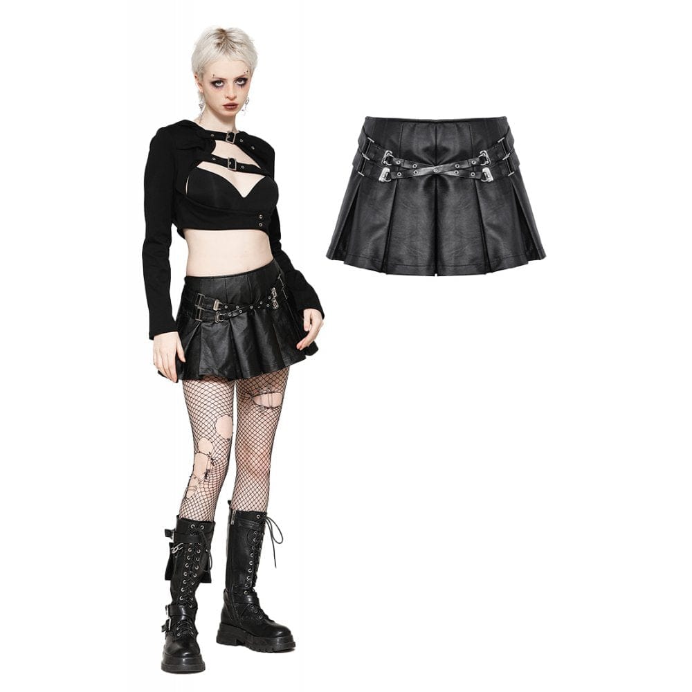 Darkinlove Women's Punk Buckle-up Eyelets Short Skirt