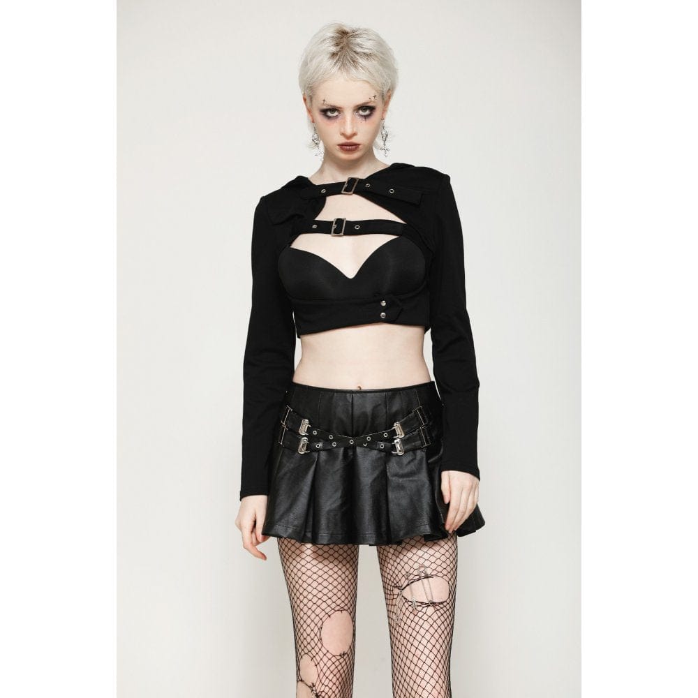 Darkinlove Women's Punk Buckle-up Eyelets Short Skirt