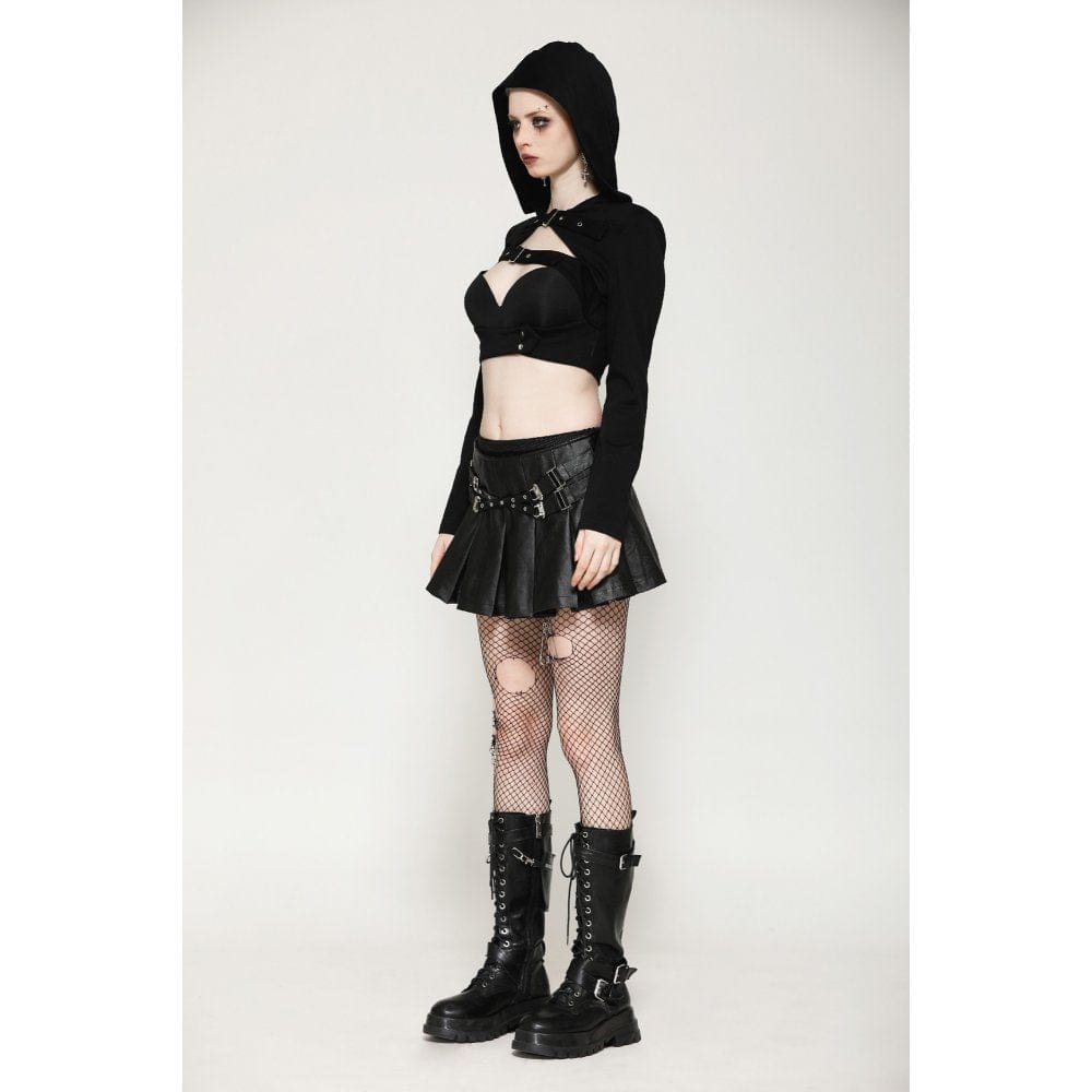 Darkinlove Women's Punk Buckle-up Eyelets Short Skirt