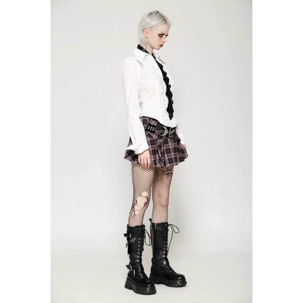 Darkinlove Women's Punk Buckled Plaid Pleated Skirt
