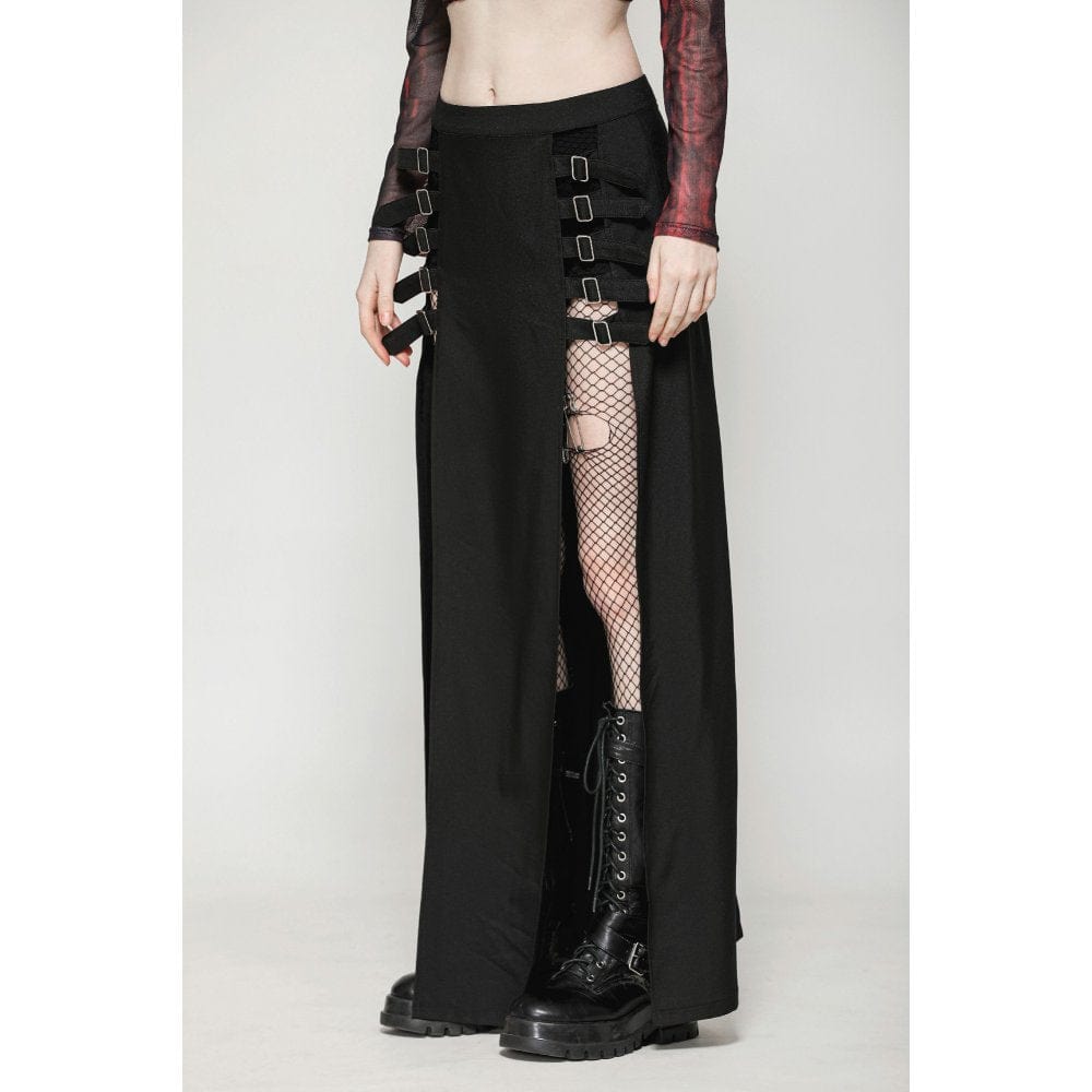 Darkinlove Women's Punk Buckled Side Slit Skirt