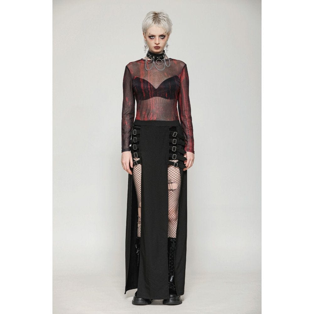 Darkinlove Women's Punk Buckled Side Slit Skirt
