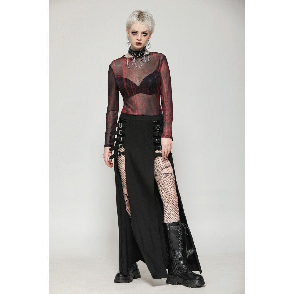 Darkinlove Women's Punk Buckled Side Slit Skirt