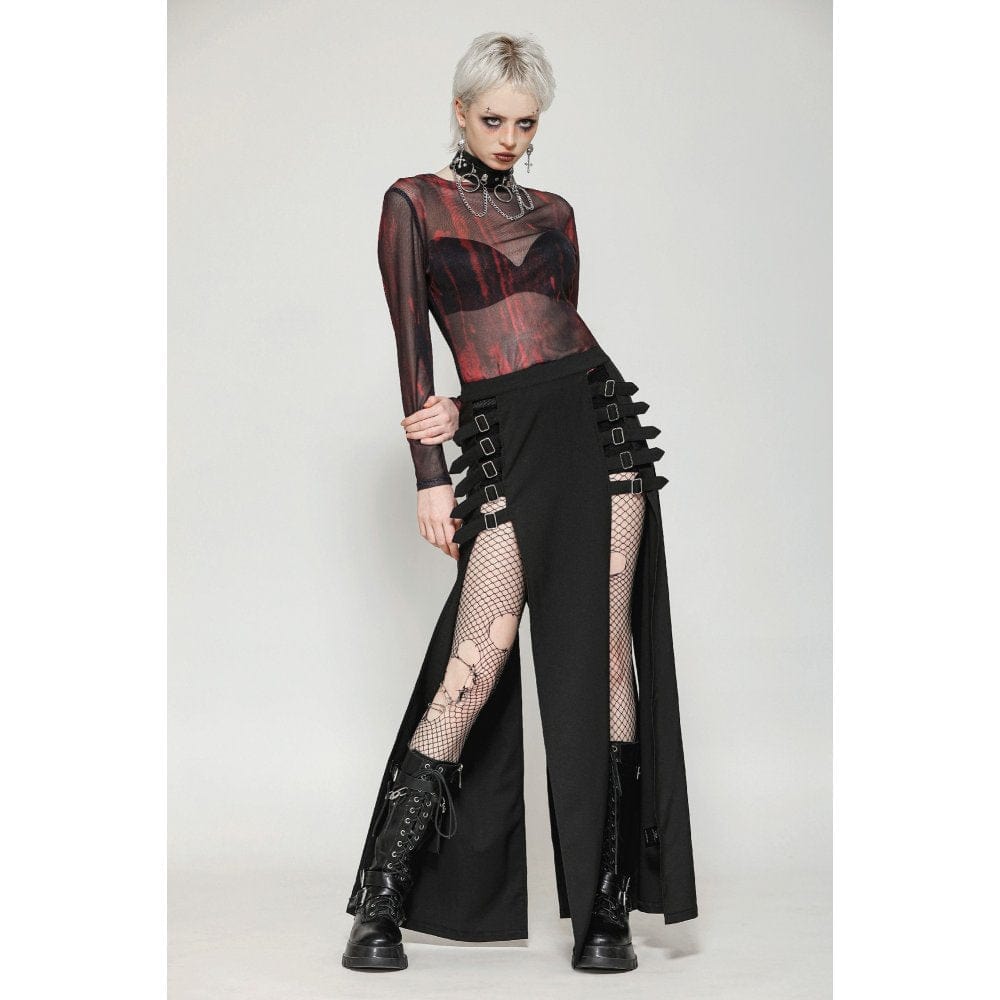Darkinlove Women's Punk Buckled Side Slit Skirt