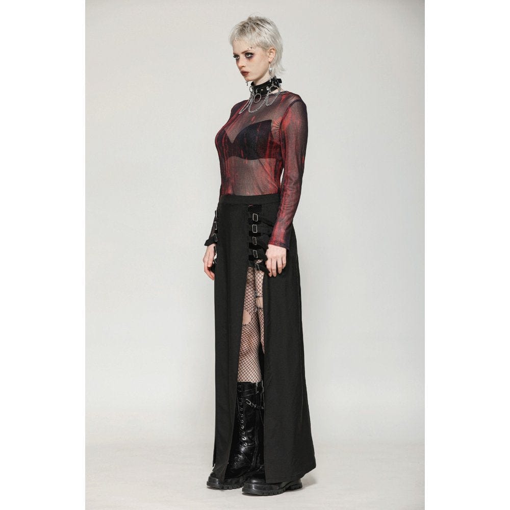 Darkinlove Women's Punk Buckled Side Slit Skirt