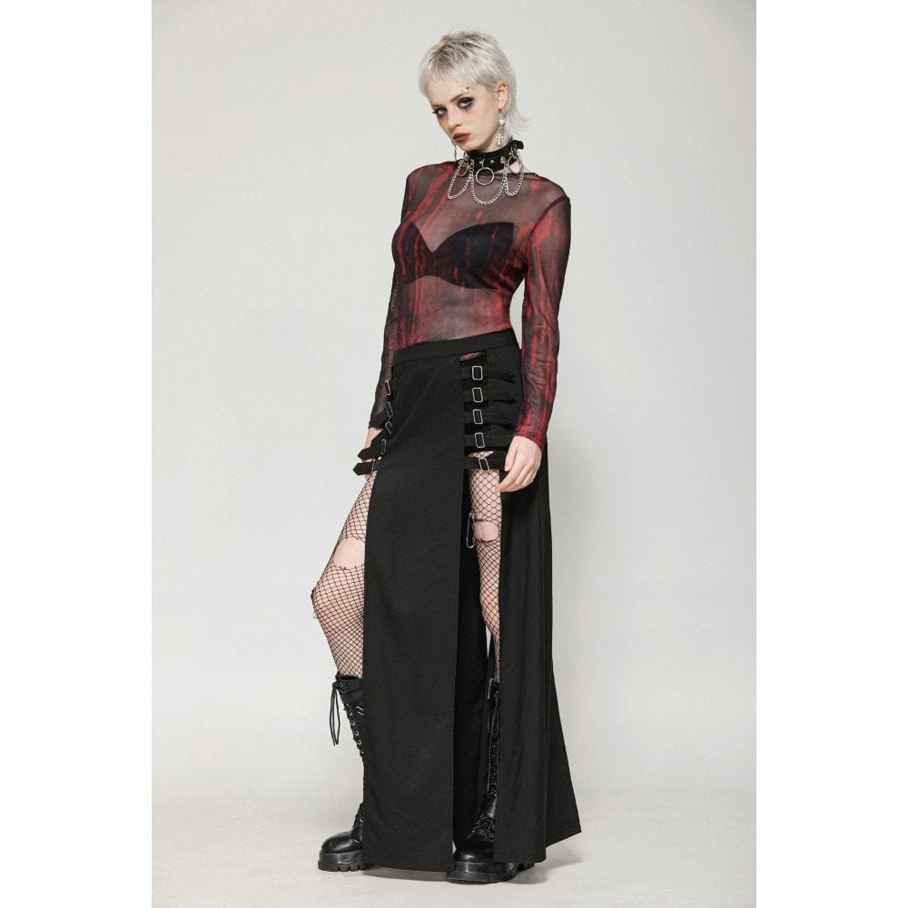Darkinlove Women's Punk Buckled Side Slit Skirt