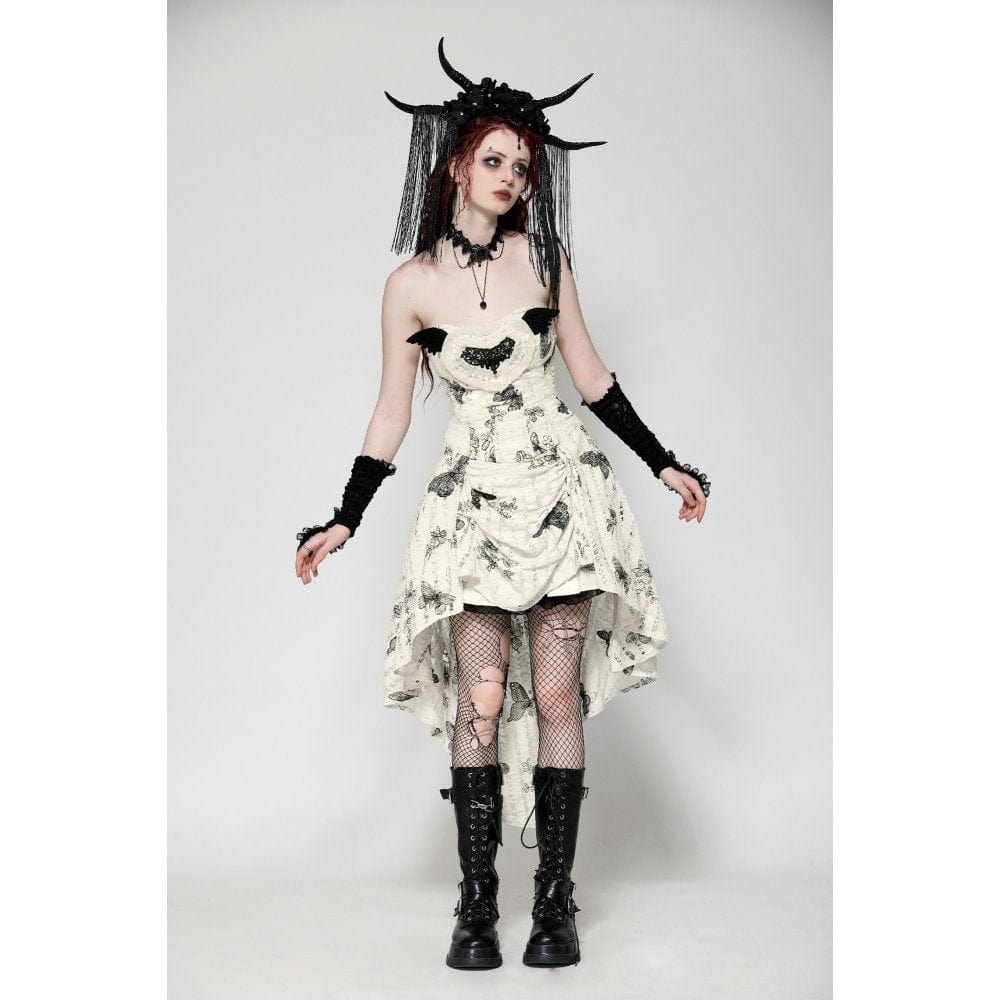 Darkinlove Women's Punk Butterfly Embroidered High/Low Honeymoon Dress