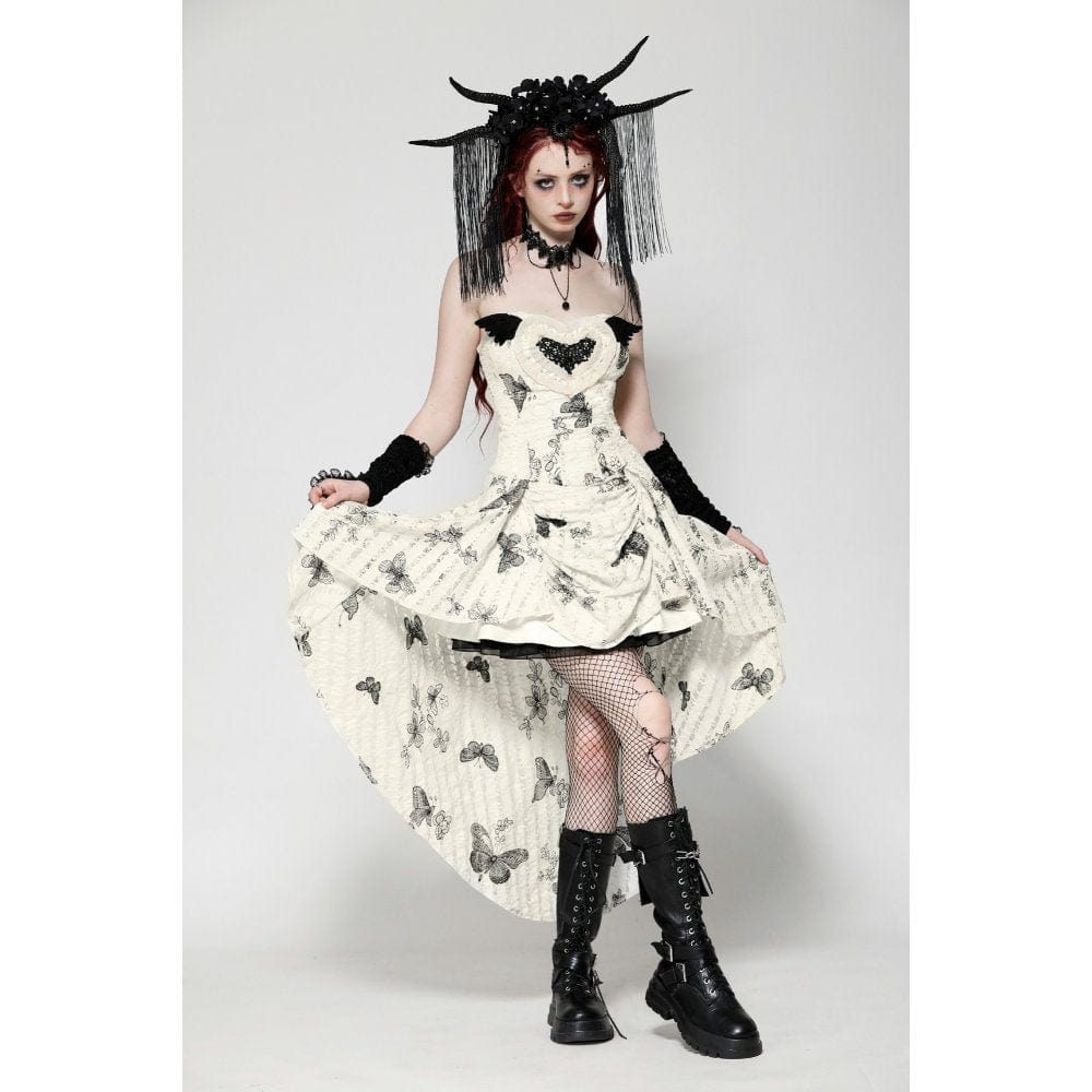 Darkinlove Women's Punk Butterfly Embroidered High/Low Honeymoon Dress