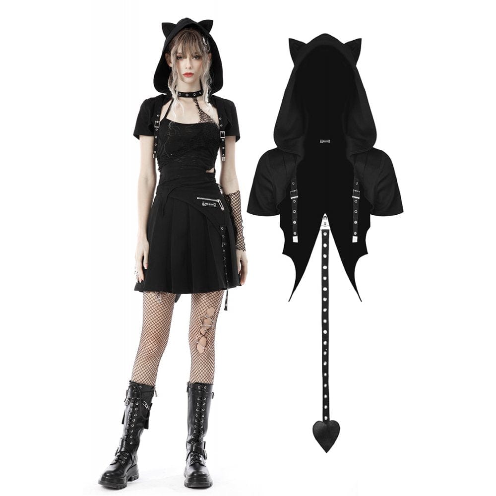 Darkinlove Women's Punk Cat Ear Hooded Short Cape