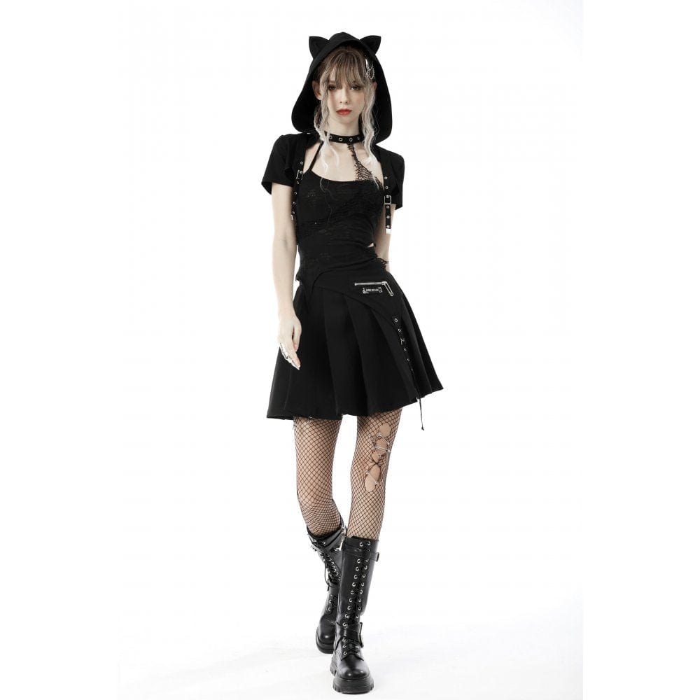 Darkinlove Women's Punk Cat Ear Hooded Short Cape