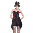 Darkinlove Women's Punk Chained Contrast Color Irregular Hem Slip Dress