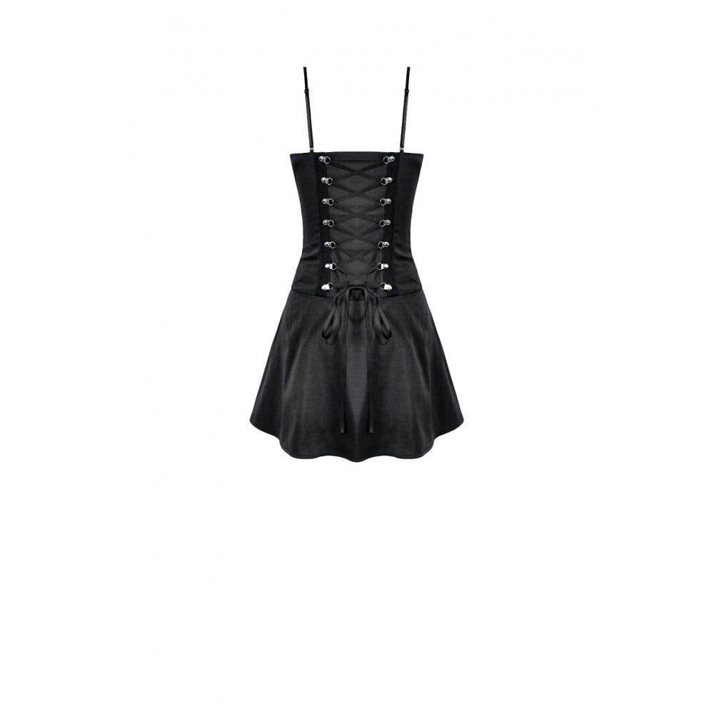Darkinlove Women's Punk Chained Contrast Color Irregular Hem Slip Dress