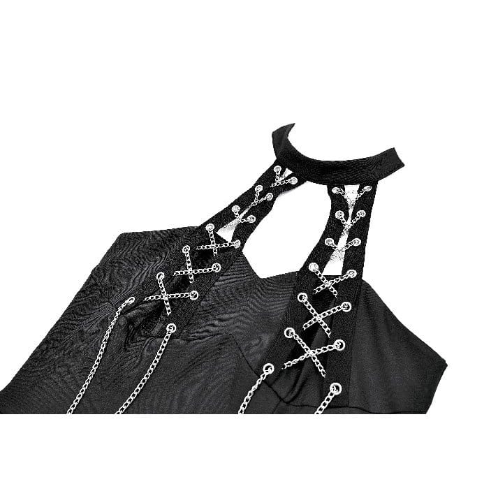 Darkinlove Women's Punk Chained Cutout Halter Dress