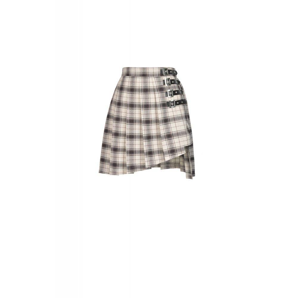 Darkinlove Women's Punk Checked Belts Plaid Pleated Short Skirts