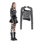 Darkinlove Women's Punk Cheongsam Collar Ripped Cutout Blouse