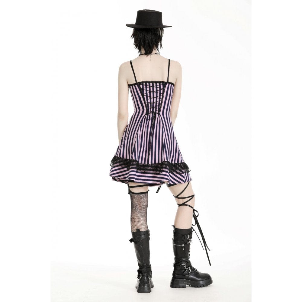 Darkinlove Women's Punk Contrast Color Striped Music Festival Slip Dress