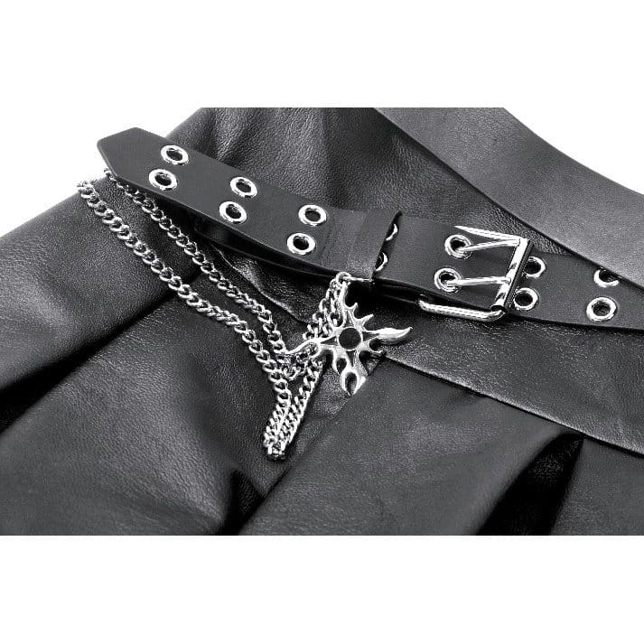 Darkinlove Women's Punk Cross Belt Chained Pleated Skirt