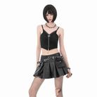 Darkinlove Women's Punk Cross Belt Chained Pleated Skirt