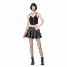 Darkinlove Women's Punk Cross Belt Chained Pleated Skirt