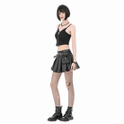 Darkinlove Women's Punk Cross Belt Chained Pleated Skirt