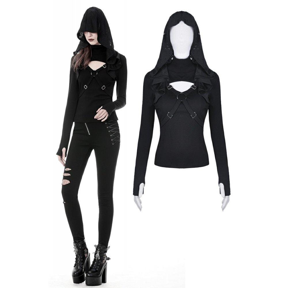 Darkinlove Women's Punk Cross Connection Front Hooded Tops