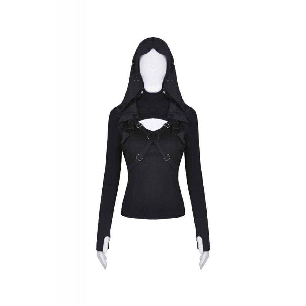 Darkinlove Women's Punk Cross Connection Front Hooded Tops