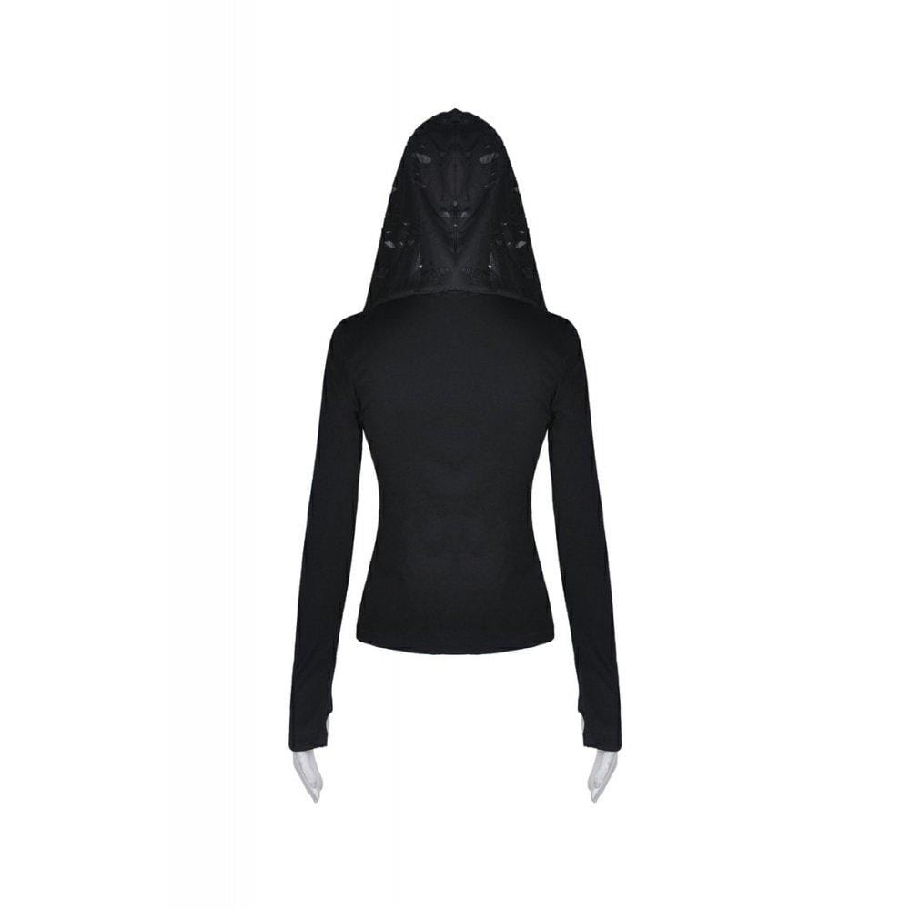 Darkinlove Women's Punk Cross Connection Front Hooded Tops