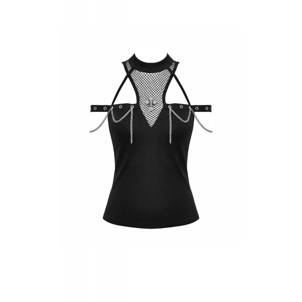 Darkinlove Women's Punk Cross Cutout Chained Halter Tank Top