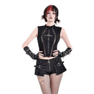 Darkinlove Women's Punk Cross Cutout Mock Neck Sleeveless Top
