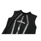 Darkinlove Women's Punk Cross Cutout Mock Neck Sleeveless Top
