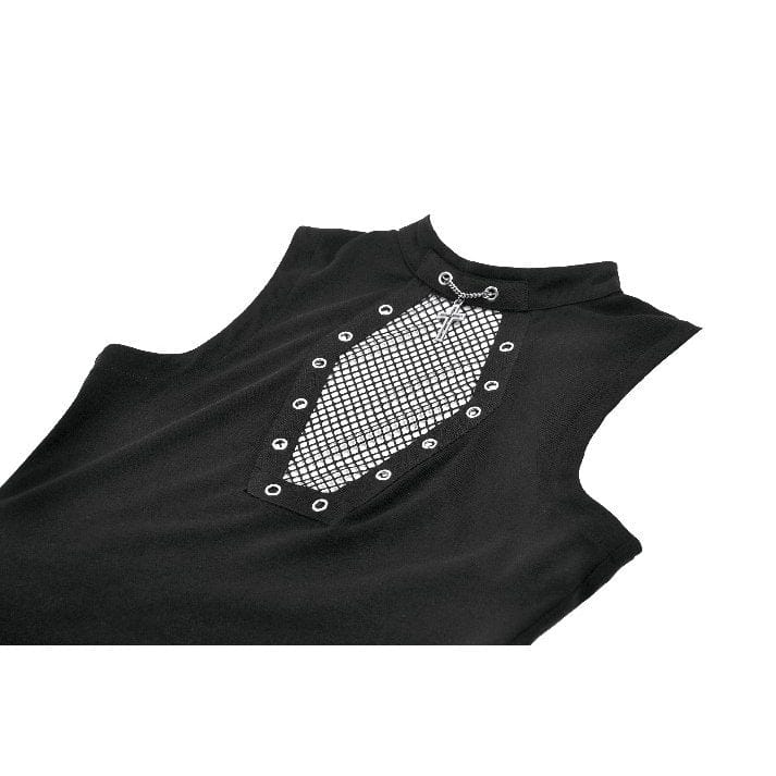 Darkinlove Women's Punk Cross Eyelet Coffin Mesh Splice Tank Top