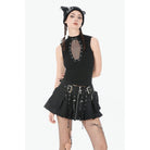 Darkinlove Women's Punk Cross Eyelet Coffin Mesh Splice Tank Top