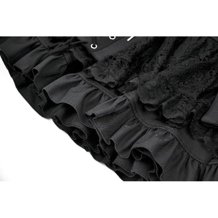 Darkinlove Women's Punk Cross Lace-up Pocket Ruffled Mini Skirt