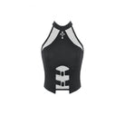 Darkinlove Women's Punk Cross Mesh Splice Halter Tank Top